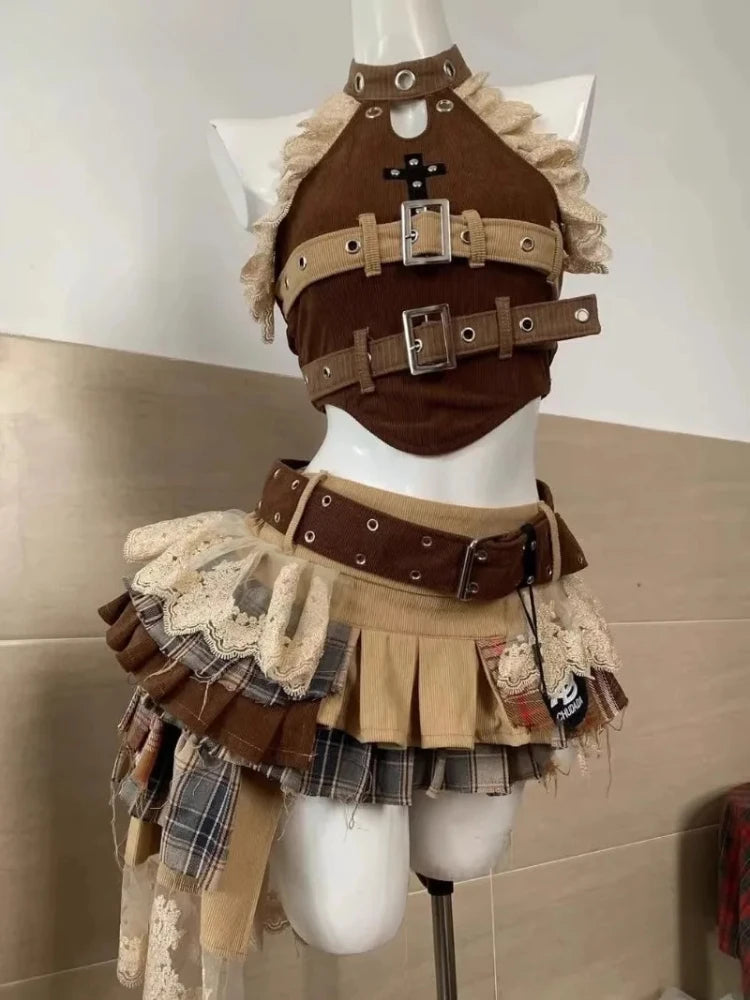 Elegant Y2K Woman 2 Piece Sets Punk Gothic Strapless Crop Tops +High Waist Ruffle Skirt White Sets / XS Brown Sets / M White Sets / S White Sets / XS-Brown Sets / M-White Sets / S-Brown Sets / L-Brown Sets / XS-Brown Sets / S-Red Sets / S-Red Sets / M-Brown Sets / XL-Red Sets / XS-Red Sets / L-Red Sets / XL-Black Sets / XS-White Sets / XL-Black Sets / S-Black Sets / M-White Sets / M-Black Sets / L-White Sets / L-Black Sets / XL-