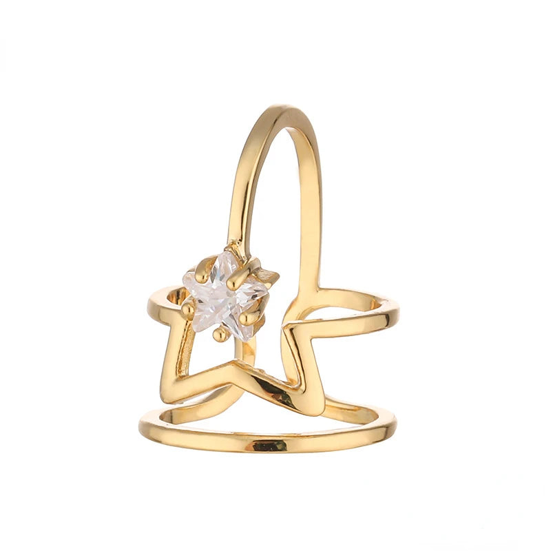 Dainty Crown Nail Rings for Women Full Zircon Fingernail Adjustable Tip Nail Cap Loop Ring Gold color-E United States
