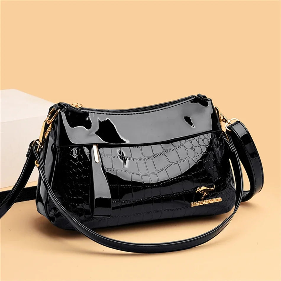 3 Layers Women Handbag Purses Luxury Designer Patent Leather Shoulder Messenger