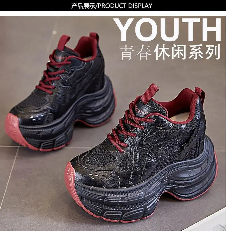 Genuine Leather Vulcanize Comfort Chunky Sneaker Loafer High Brand Platform Shoes