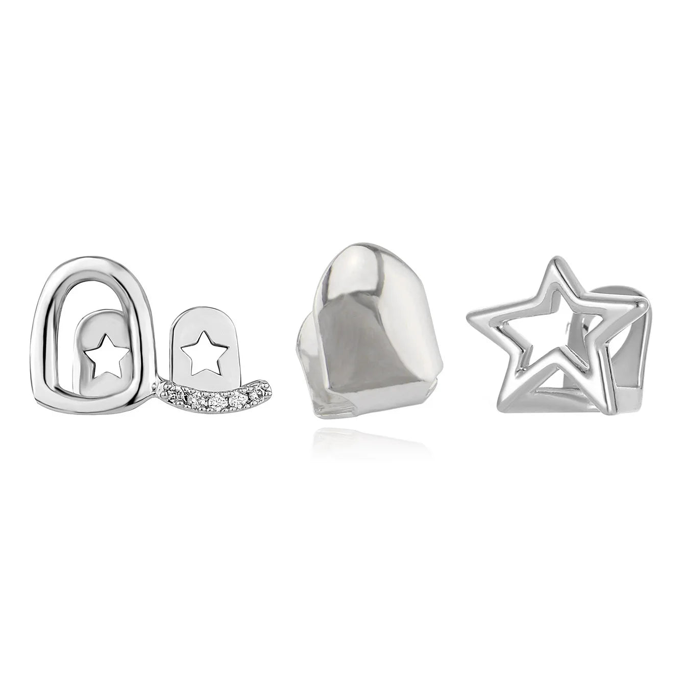 3PCS/Set Hollow Star Teeth Grillz Single Horizontal Bar Zircon Tooth Caps