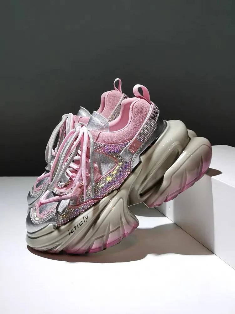 High Heels Platform Chunky Sneakers Unique Design Real Leather Trendy