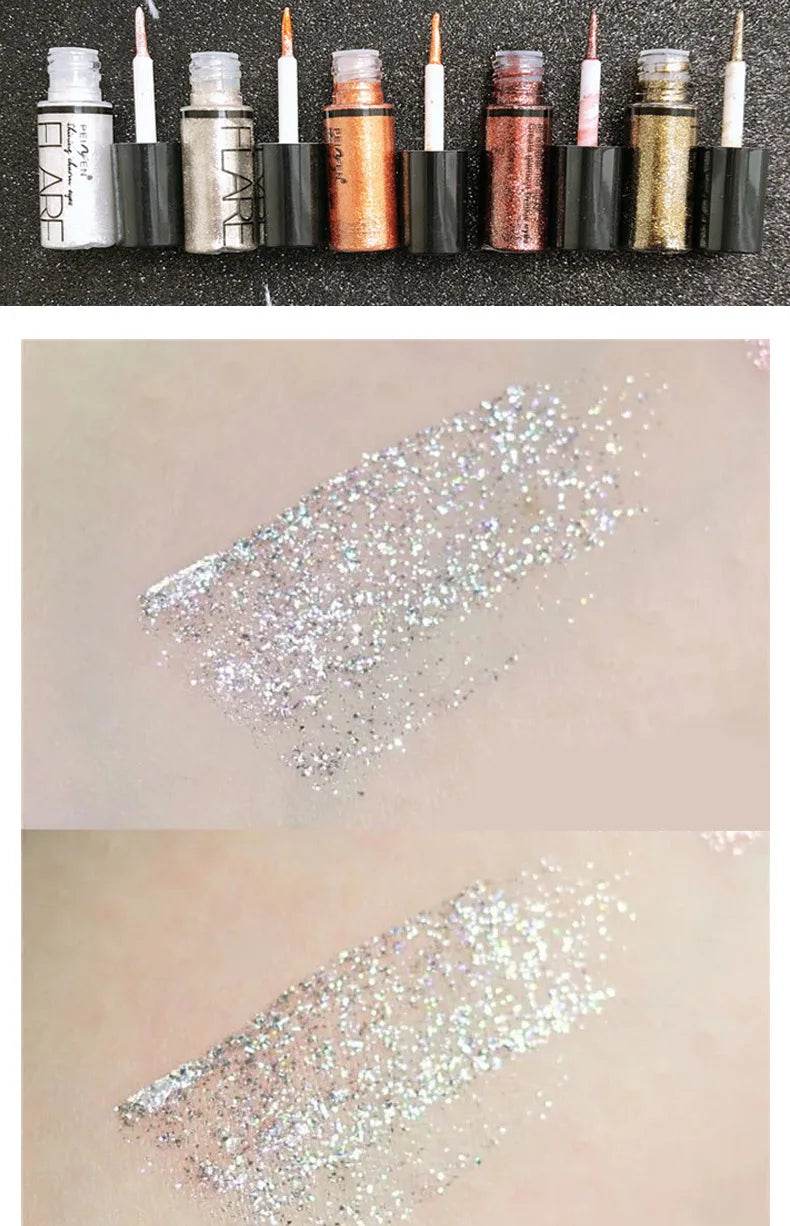 1Pcs Professional Shiny Liquid Eye shadow Eyeliner Pigment Silver Rose Gold Color Glitter - Fashionqueene.com