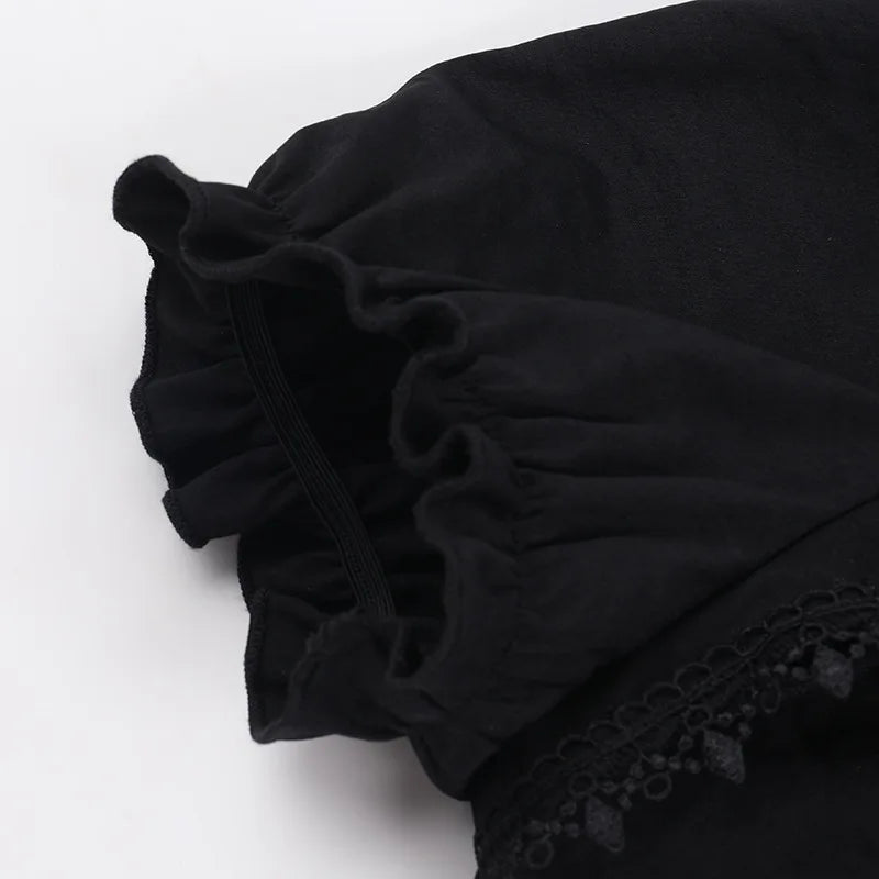 Vintage Gothic Smock Women Elegant Cute Lace Patchwork Puff Sleeve Crop Tops Aesthetic Fairy