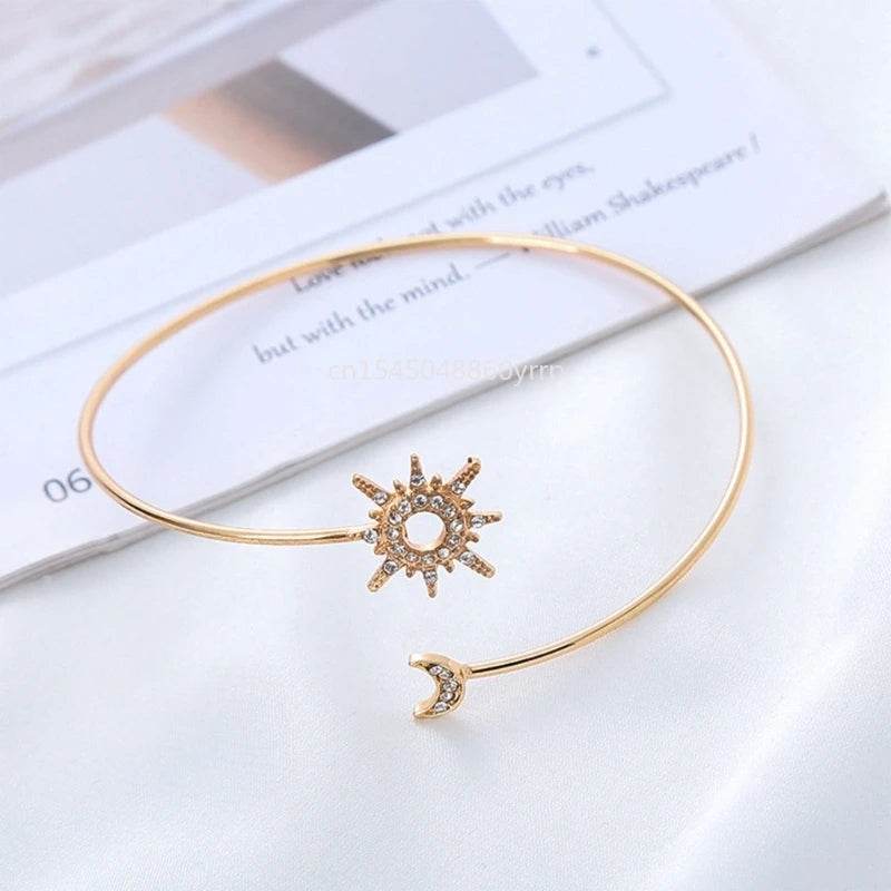 1 Pcs Rhinestones Arm Cuff for Women Armlet Bangle Arm Cuff Flexible - Fashionqueene.com