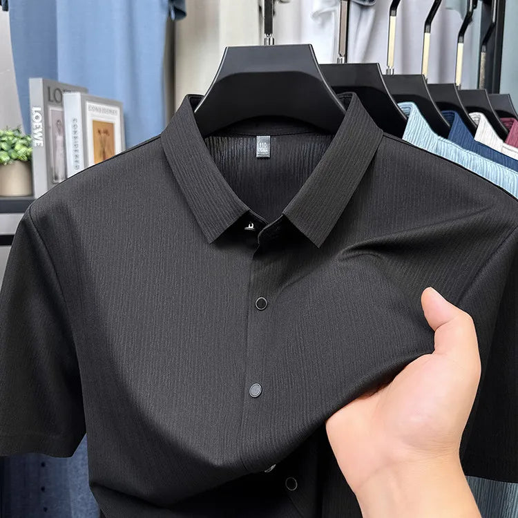 Men's Slim Fit Short Sleeve Dress Shirt Premium Spandex Stretch Fabric Solid Colors Business Casual
