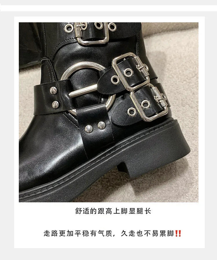 Lady Boots Women's Rubber Luxury Designer Square Toe Winter Footwear Boots