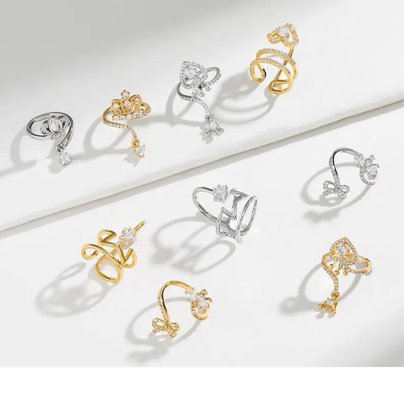 Dainty Crown Nail Rings for Women Full Zircon Fingernail Adjustable Tip Nail Cap Loop Ring