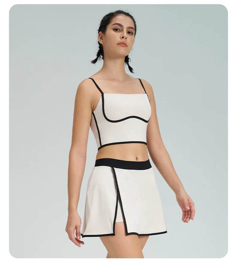 1/2PCS Yoga Set for Women Tennis Outfits Sports Bra Badminton Skirts Workout Sportswear Running Gym Wear Athletic Suits - Fashionqueene.com
