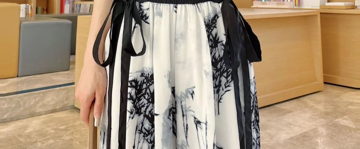 Women's Thin Casual Ice Silk Chiffon Wide Leg Pants Strap Drop Straight Tube Floor Trousers Korean Women