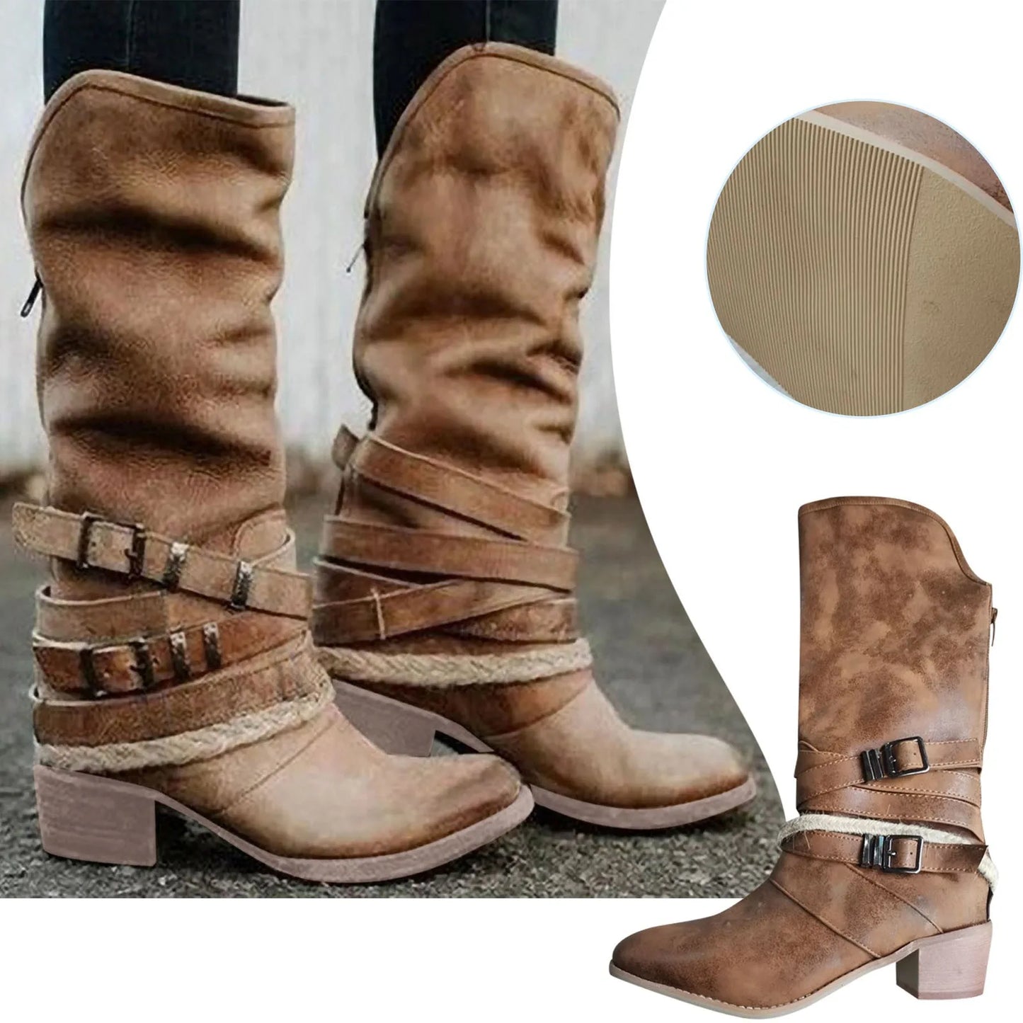 Womens Boots Knee High Wide Calf Heel Pointed Toe Nine Half Boots Brown / 38 / United States Brown / 39 / United States
