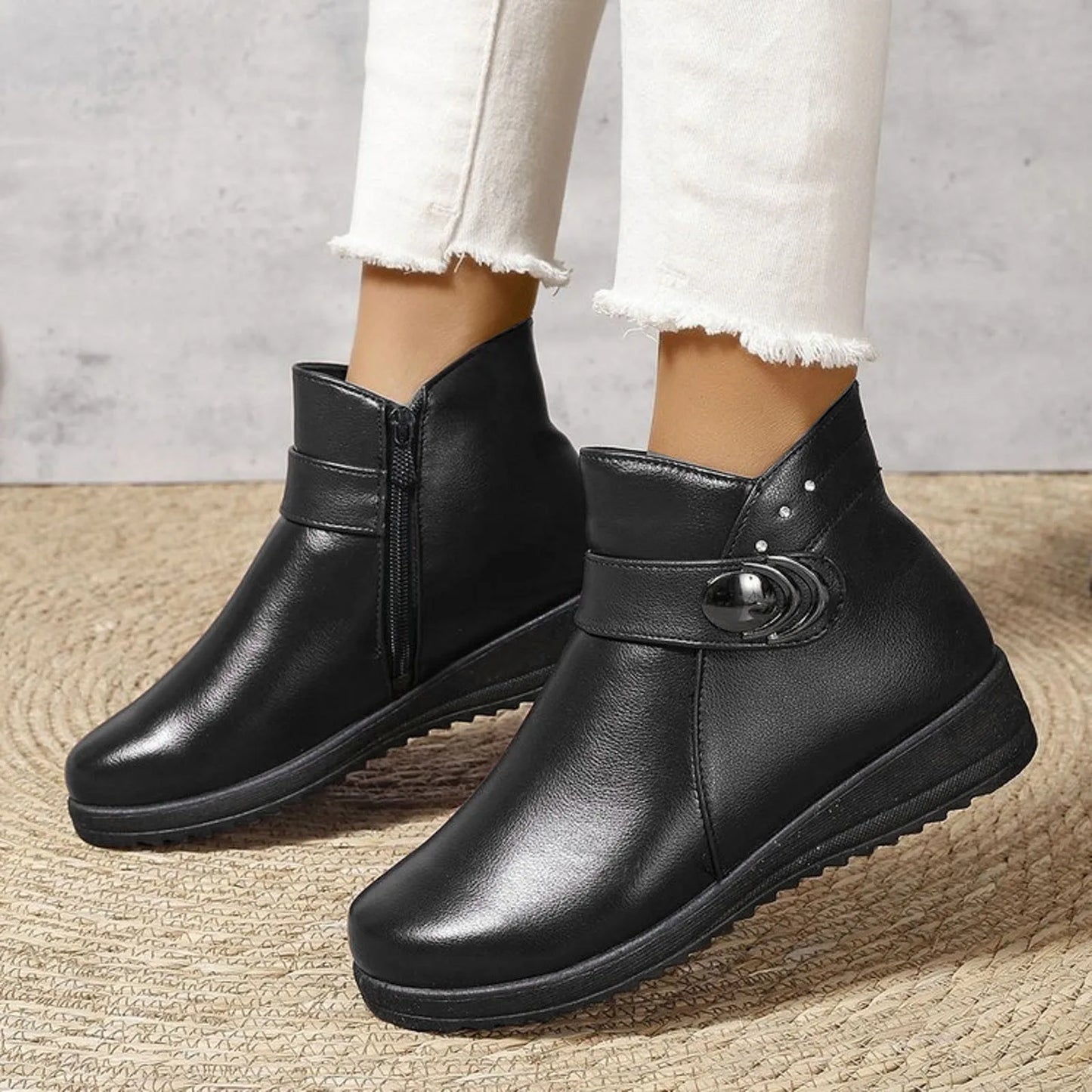 Square Heel Pu Boot Plus Size Comfortable Round Toe Ankle Boots Low Heel Brown / 36 / United States Brown / 37 / United States