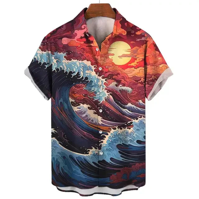 Short Sleeve Tops Japanese Style Ukiyoe Graphic Clothes Oversized Summer Apparel Streetweat Male Shirts