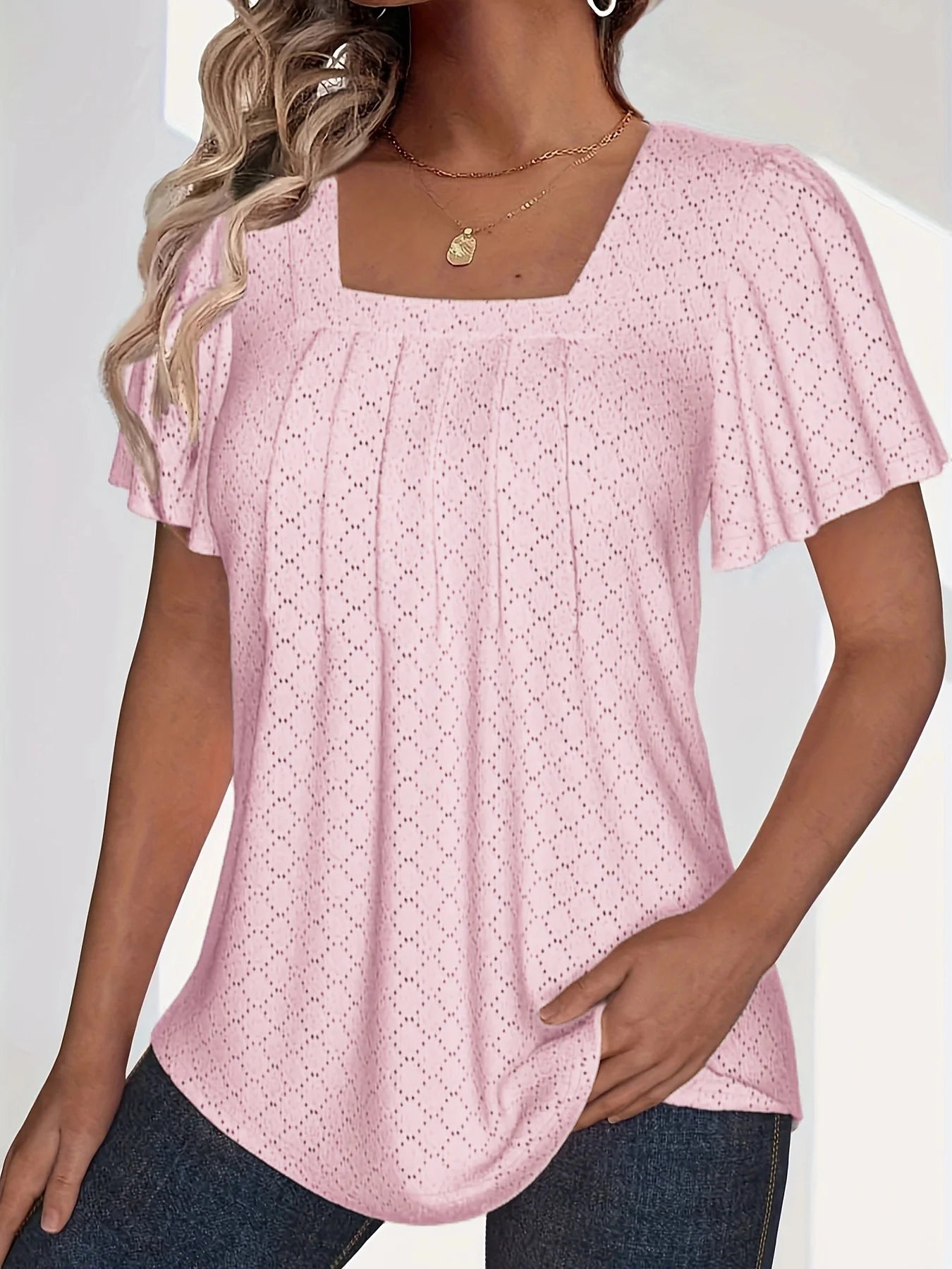 Plus size spring and summer fashionable and elegant hollow tops for women