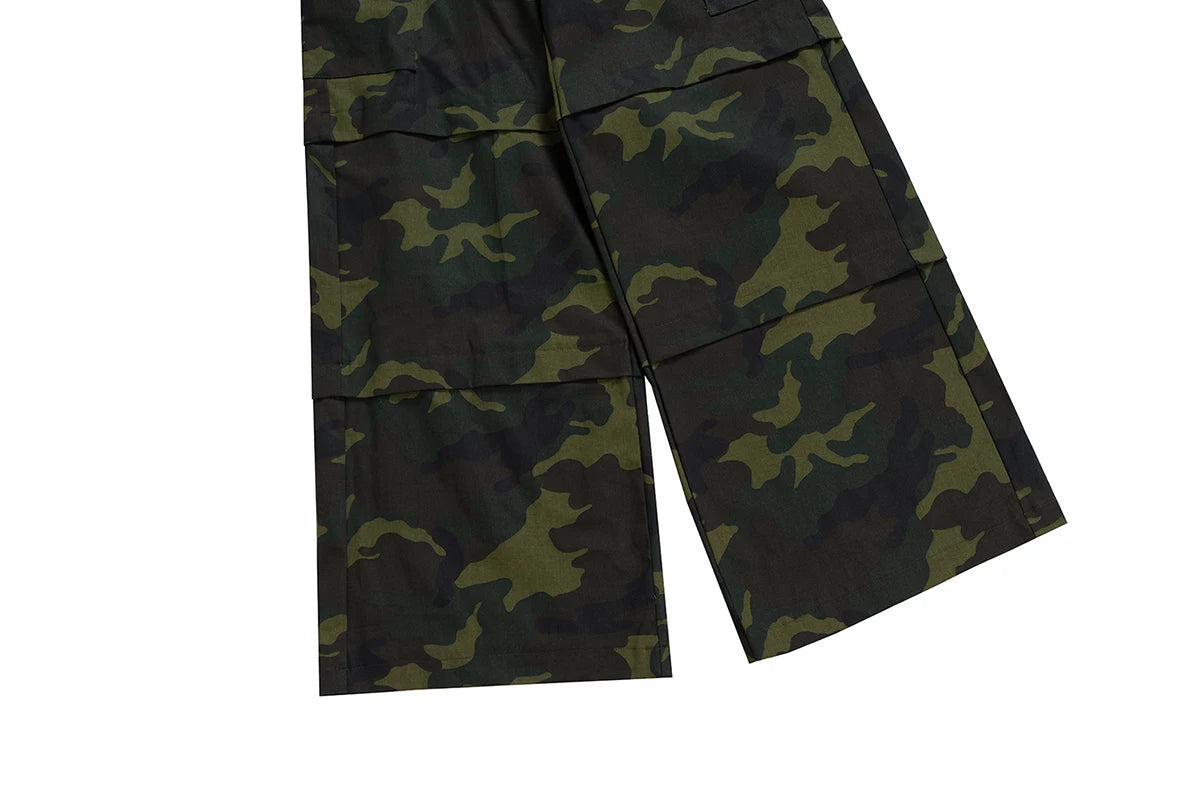 Color Match Multi-pockets Camouflage Cargo Pants for Men and Women Patchwork Baggy Overalls
