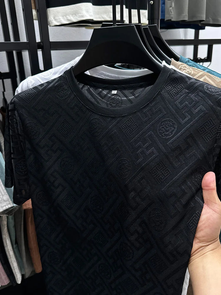 Silk Breathable Short Sleeve Men O-neck Top Cool Comfortable T-shirt