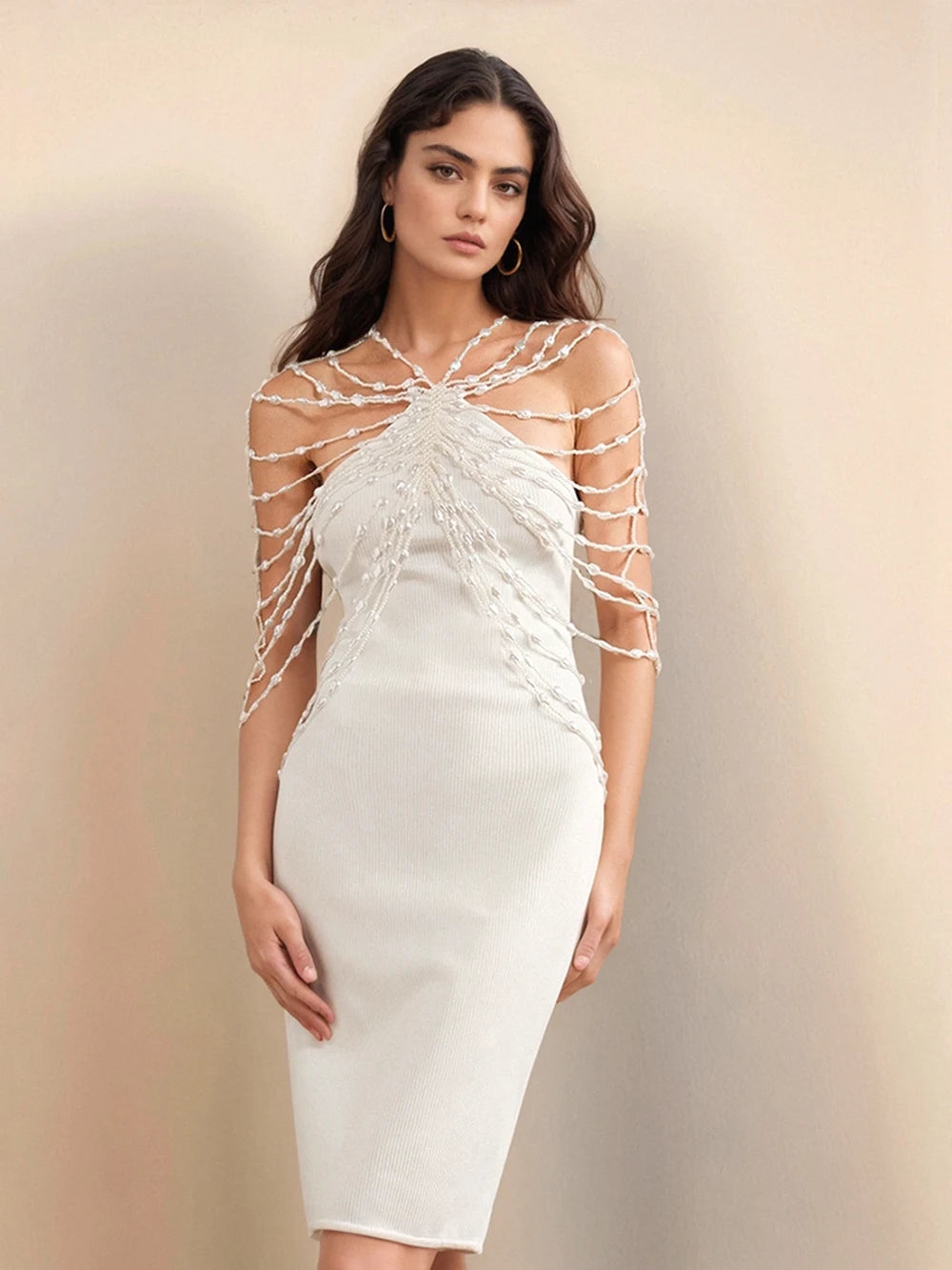 Shawl Top Pearl Necklace Body Chain for Women Female Beads Tops Elegant Shawl
