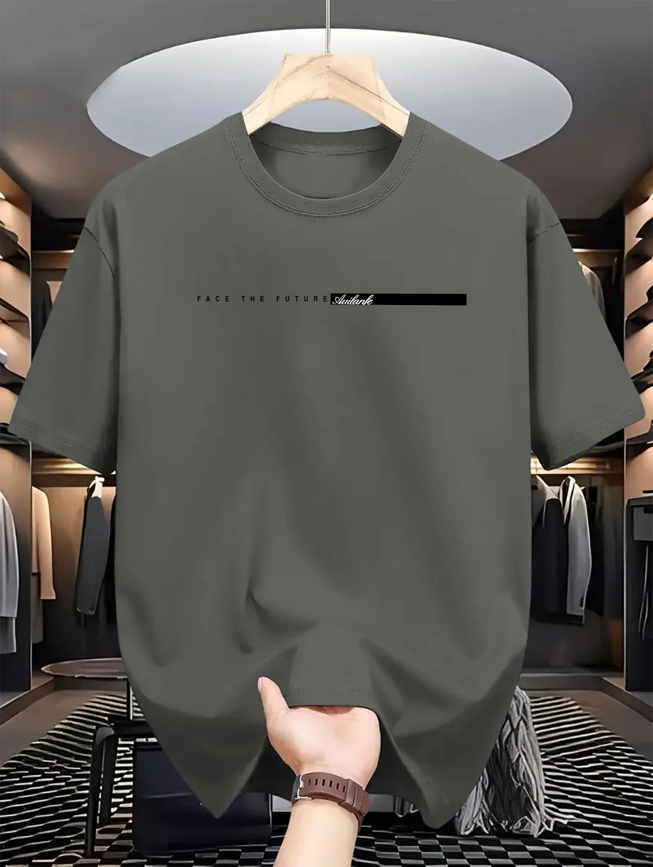 Men's Casual T-shirt, Round Neck Short Sleeves Letter Print Unisex Short Sleeves