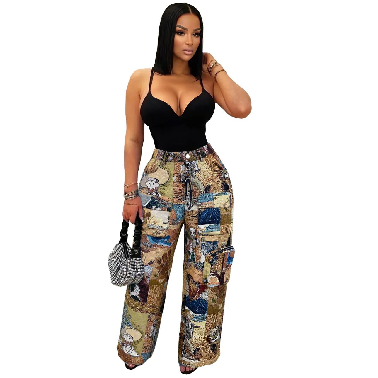 3D Print Wide Leg Cargo Active Hip Hop Straight Sweatpants Trousers