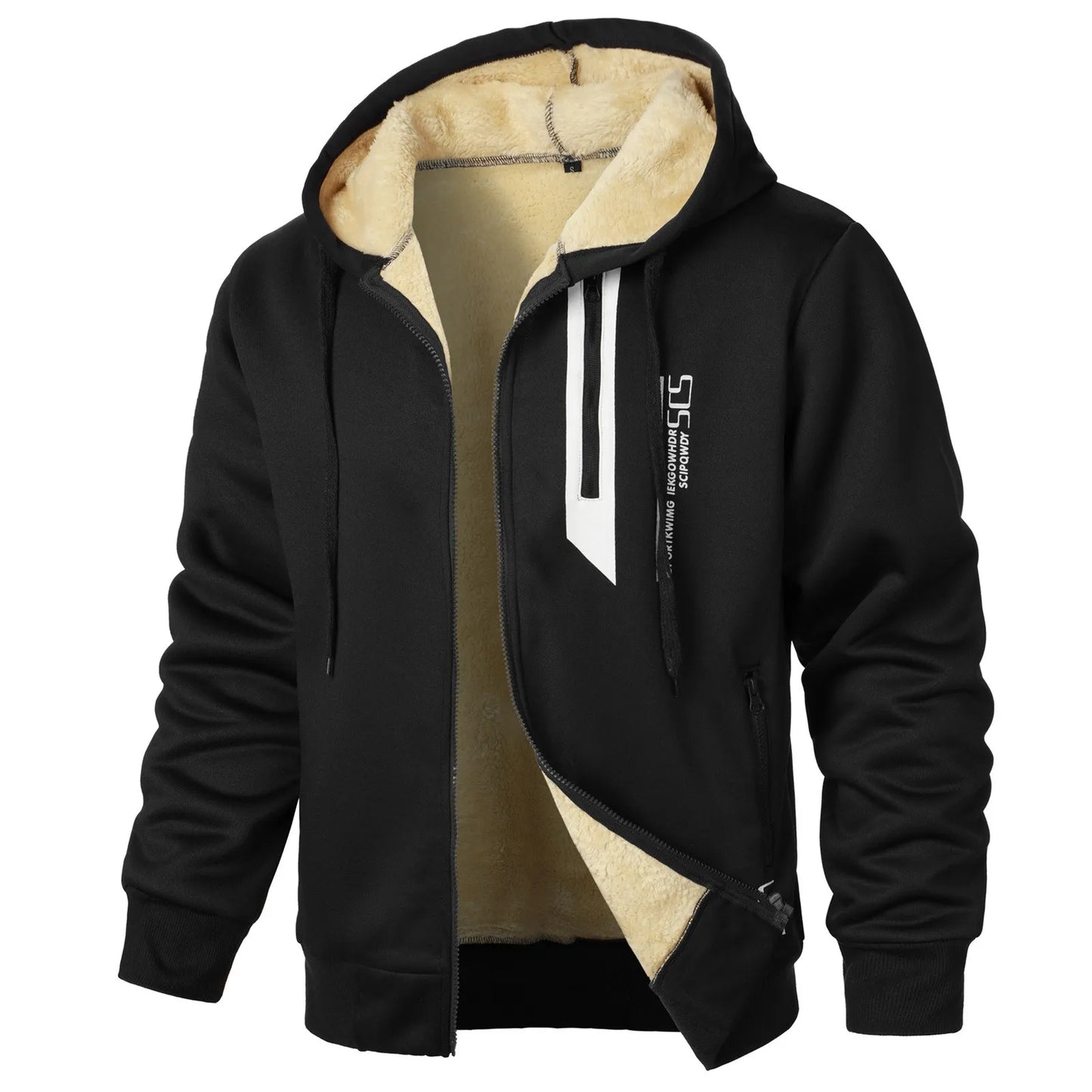 Men's Zipper Hoodie Jackets Lamb Wool Outerwear Coats Loose Casual A-Black / S / United States A-Black / XL / United States
