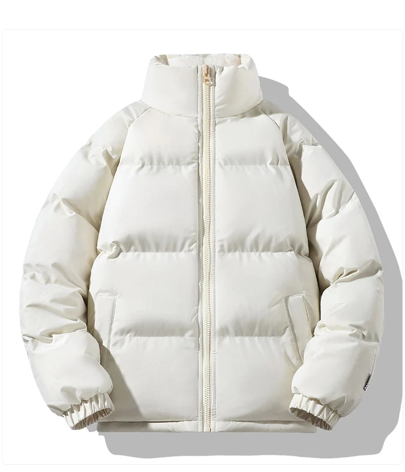 Warm Parka Coat Fleece Inside Male Solid Color Stand Collar Cotton Jacket Men's