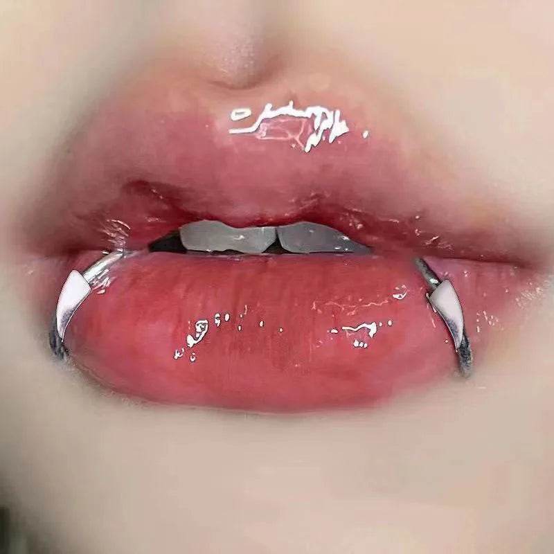 1pair Stainless Steel Sharp Teeth Fake Piercing Lip Ring Punk Exaggerated Jewelry for Women Gothic - Fashionqueene.com