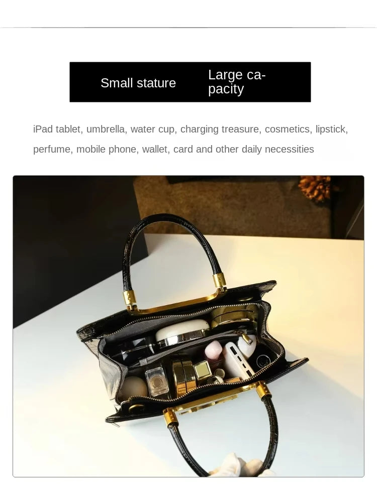 High-grade light luxury handbag Tote bag women's crocodile print single shoulder crossbody bag black Burgundy black-Burgundy-