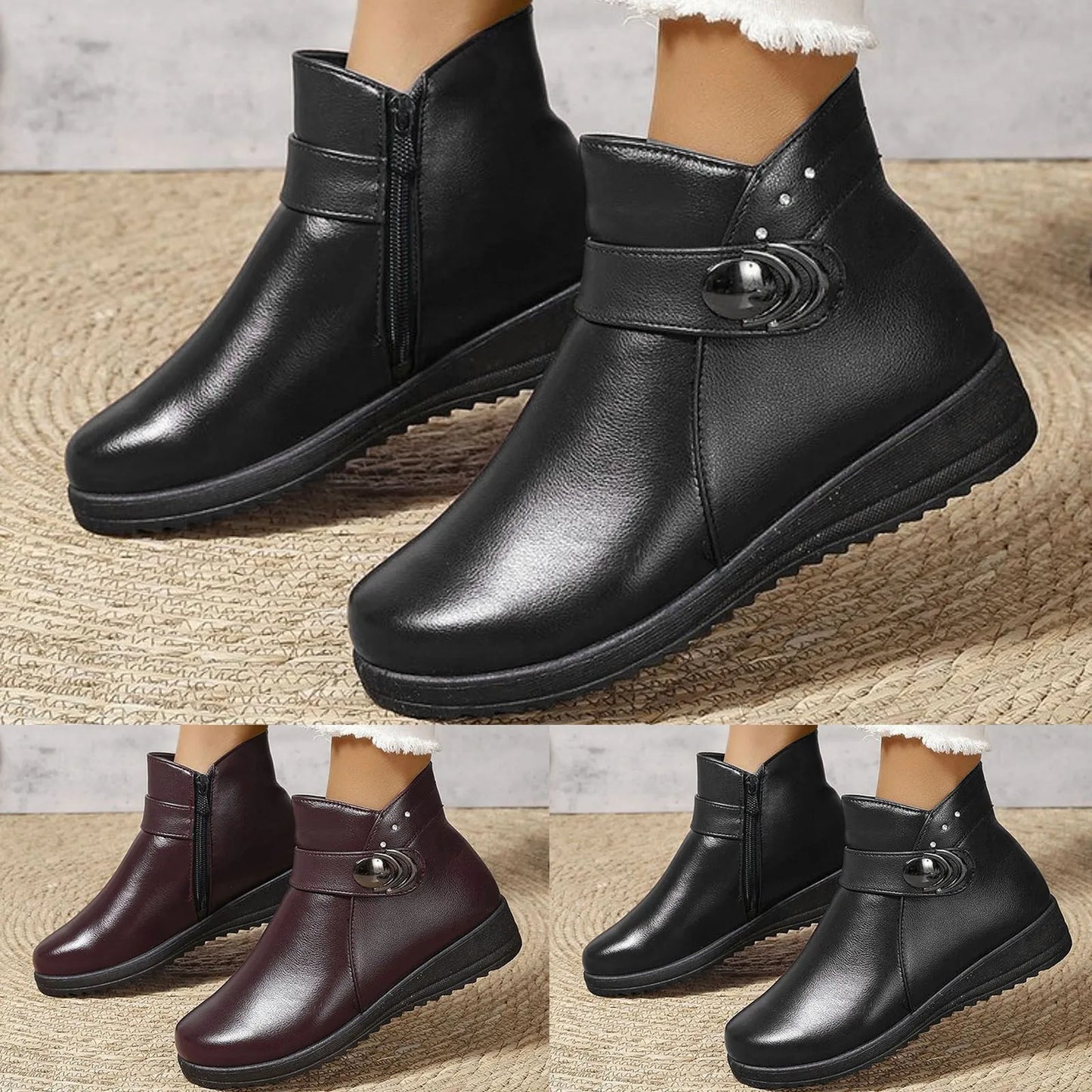 Square Heel Pu Boot Plus Size Comfortable Round Toe Ankle Boots Low Heel Brown / 36 / United States Brown / 37 / United States