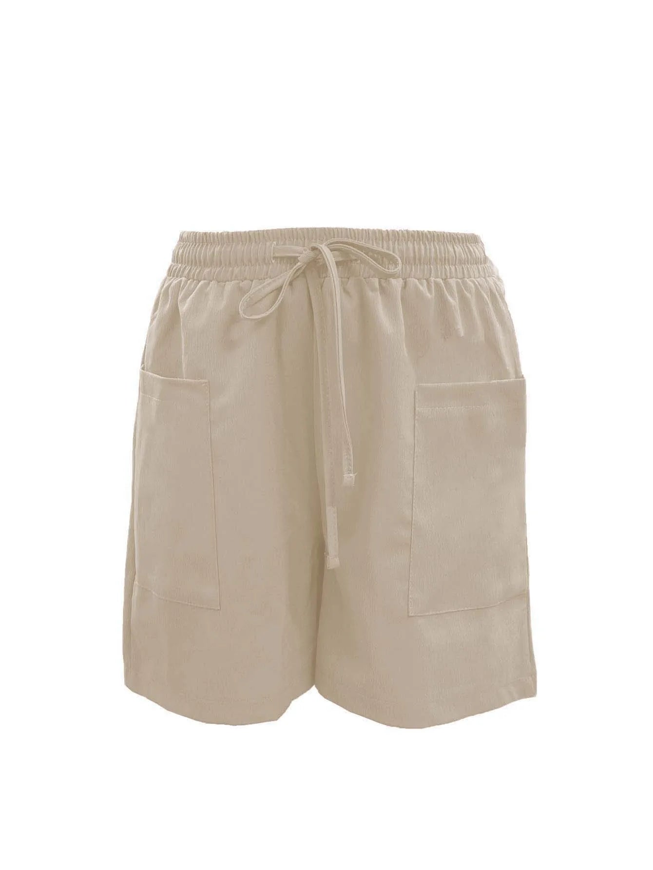 Summer New Women's Solid Color Pocket Loose High Waist Casual Fashion Quarter Shorts