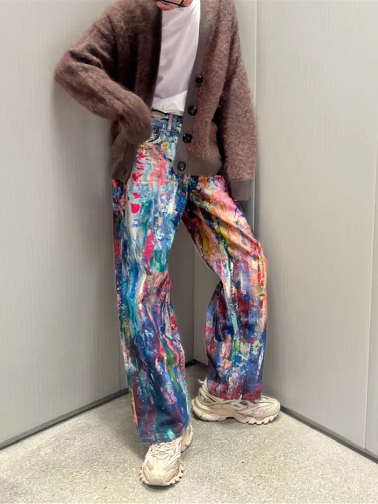 Graffiti Painting Baggy Jeans Pants For Men Designer Wide Leg Denim Trousers Multicolour / S / CHINA Multicolour / M / CHINA Multicolour / L / CHINA Multicolour / S / CHINA-Multicolour / M / CHINA-Multicolour / L / CHINA-Multicolour / XL / CHINA-Multicolour / 2XL / CHINA-Multicolour / 3XL / CHINA-