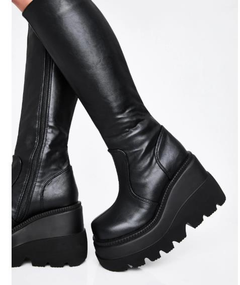 Wedge-heeled Mid-tube Boots Ladies Gothic Style Thick-soled Motorcycle Boots