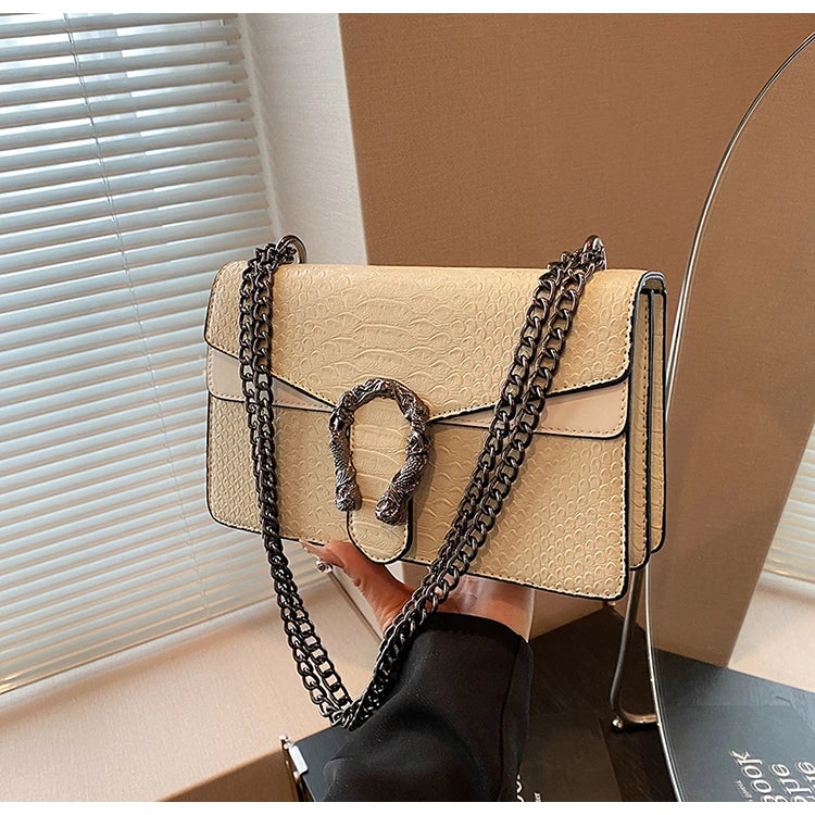 Chain Shoulder Bag for Women Snake Pattern Crossbody Small Square Bag