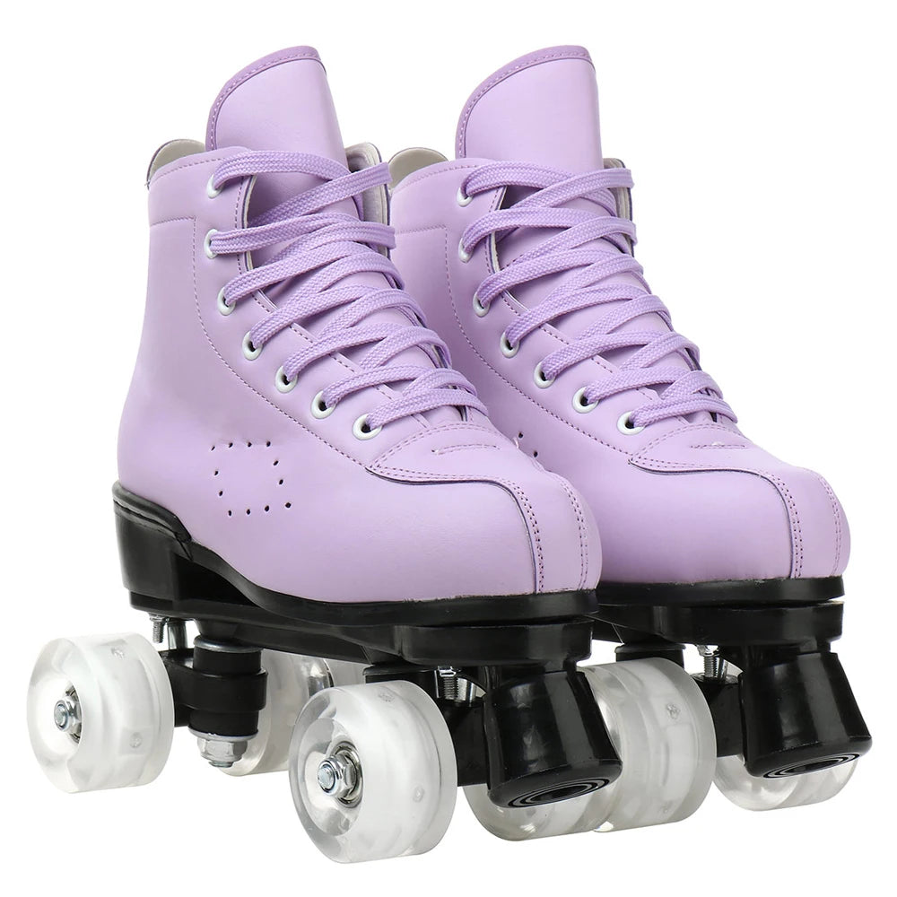 PU Leather Roller Skates Women Double Row Breathable 4 wheel Skate Shoes