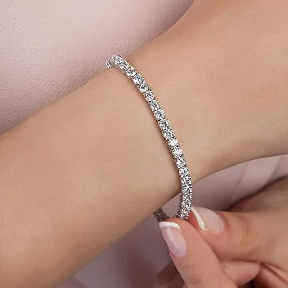 Silver Plated Jewelry 17CM 19CM 21CM Tennis Bracelet Zirconia Anniversary Gift Real Sterling Silver Bangle Bracelets women Plated Silver / 17cm / Clear Plated Silver / 19cm / Clear Plated Silver / 21cm / Clear Plated Silver / 17cm / Clear-Plated Silver / 19cm / Clear-Plated Silver / 21cm / Clear-