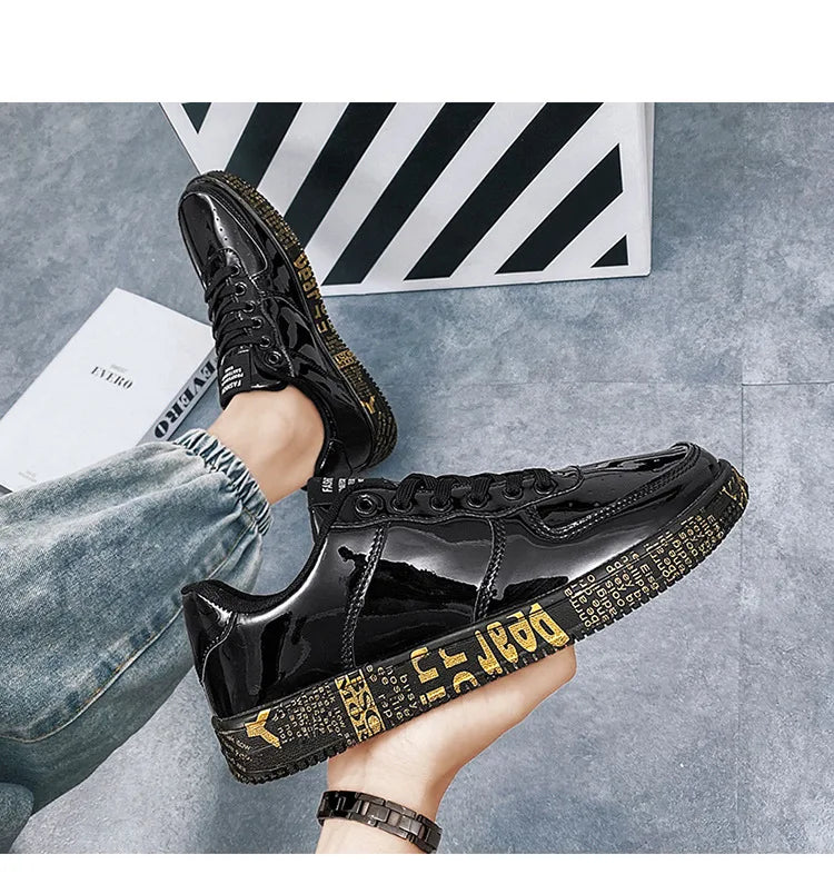 Brand Fashion Mirror Luxury Shoes for Men Women Glitter Leather Shoes Casual Men Golden
