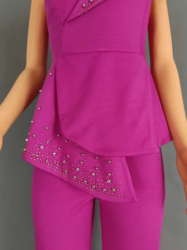 High Waist Strapless Jumpsuit Rivet Collar Tube Top Jumpsuit for Women Elegant