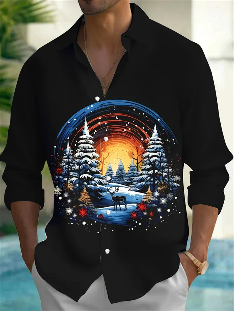 Flower pattern casual shirt men's long sleeved design oversized