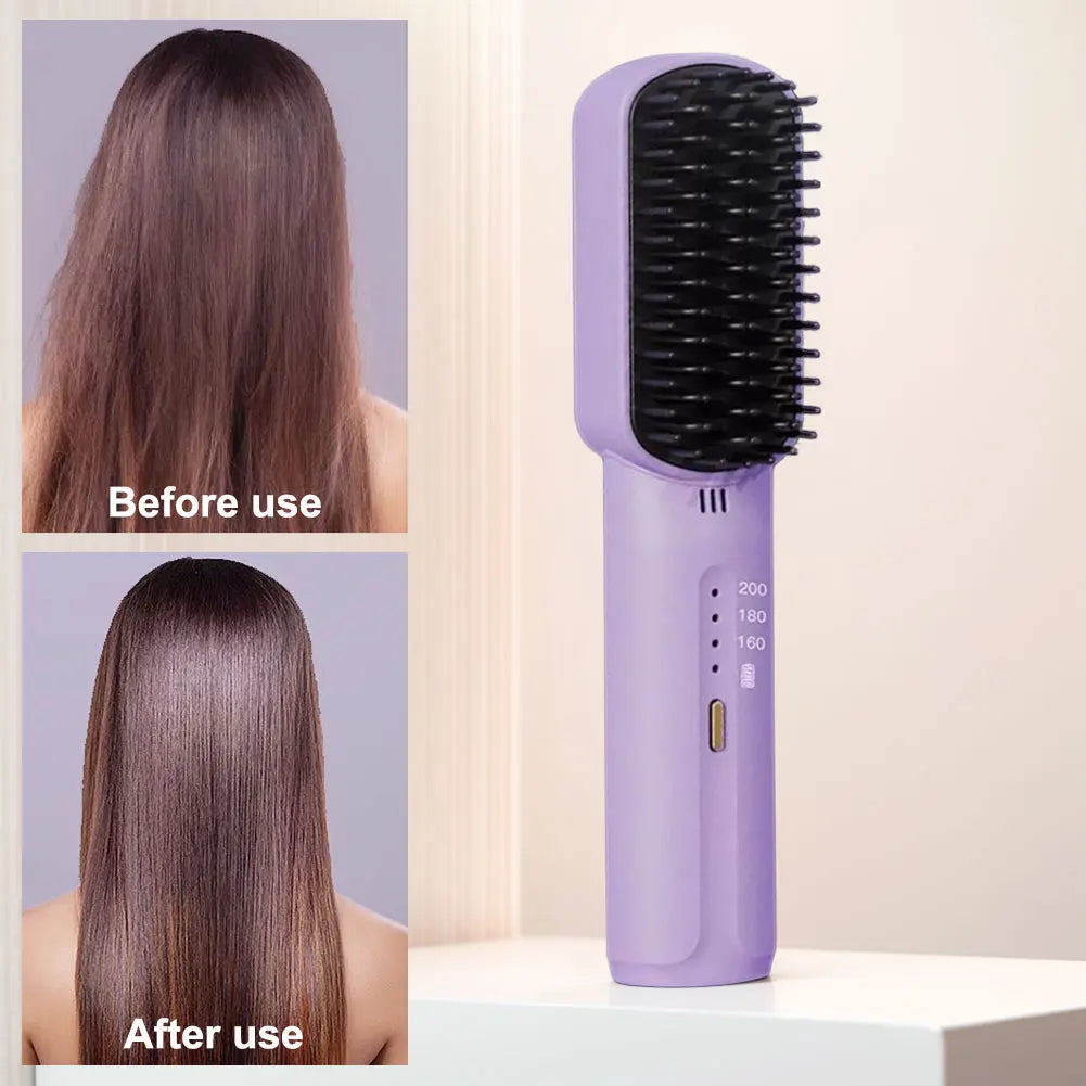 Cordless Electric Hot Comb Rechargeable Portable Straightening Brush Anti-Scald Hair Straightener Comb 3 Temp Settings for Women Pink / United States Black / United States