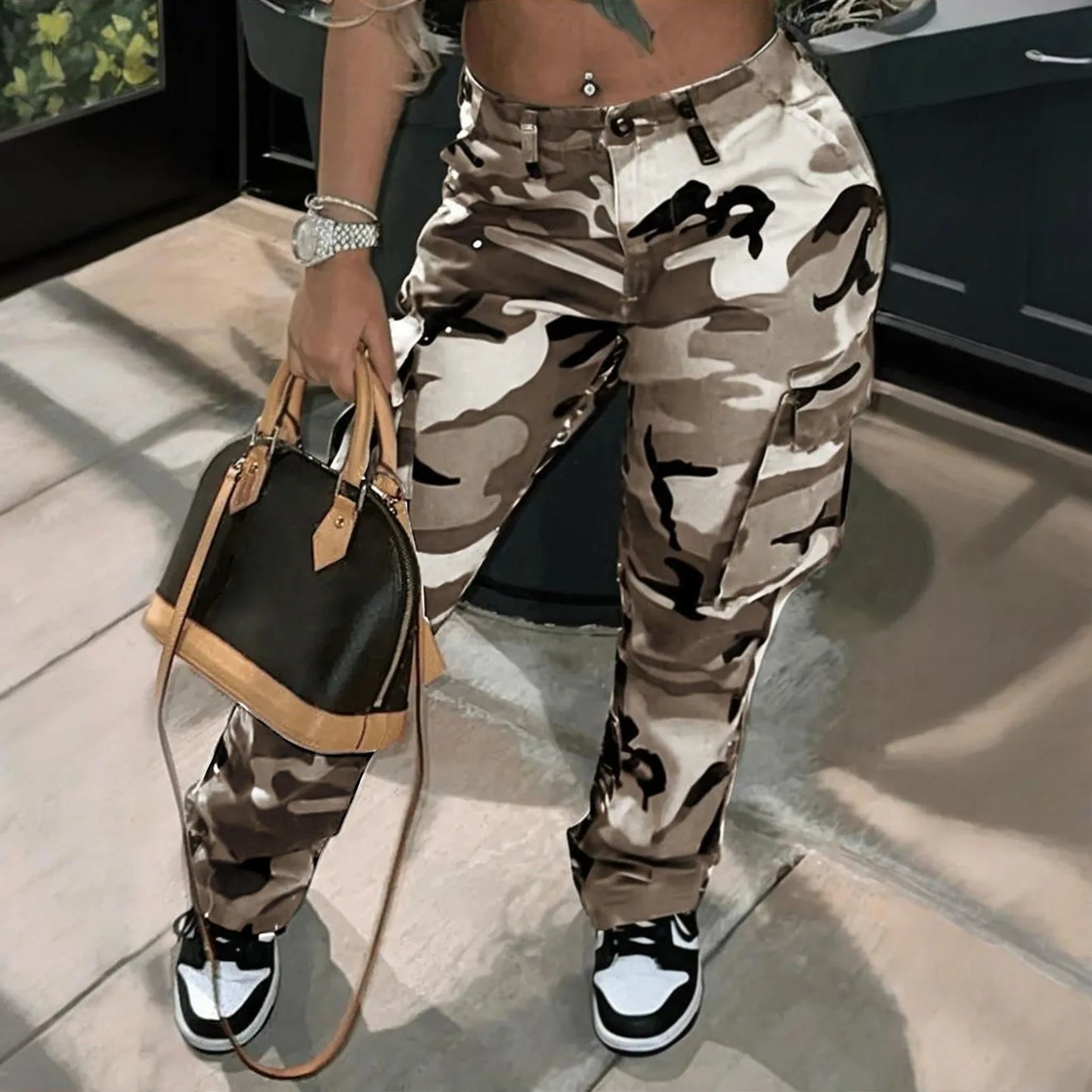 Cargo Pants Fashion Women Camo Print Oversized Pocket High Waist Baggy Pant Casual Hip Hop Straight Trouser