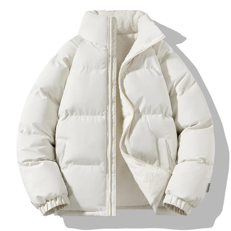 Warm Parka Coat Fleece Inside Male Solid Color Stand Collar Cotton Jacket Men's