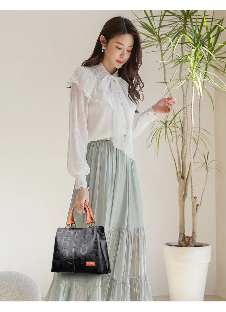 2-layer pockets Letter Printing Luxury Handbags Women Leather Bags Vintage Ladies Shoulder Crossbody Bags for Women Tote Bag