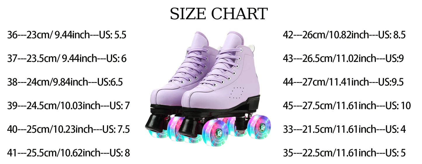PU Leather Roller Skates Women Double Row Breathable 4 wheel Skate Shoes
