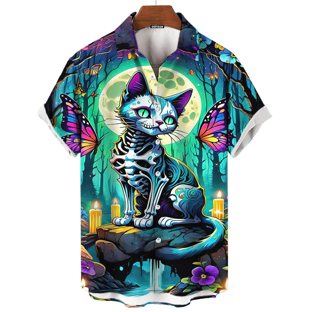 Day Of The Dead Shirt Skull Men's Shirts Skull Face 3d Print Short Sleeve Retro Loose