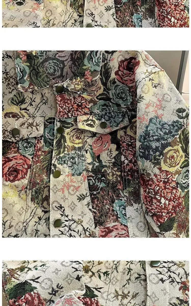 Men's Fashionable Denim Jacket High Quality Cross-Border Style Loose Fit Casual Scene Jacquard Lapel Jacket