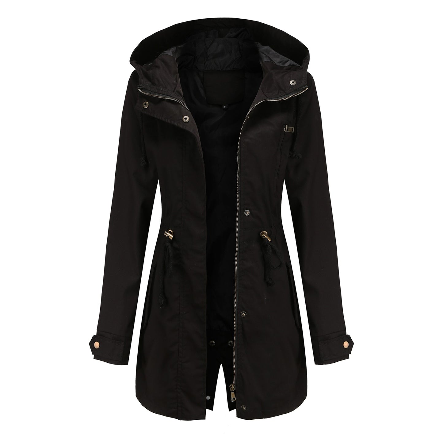 Women Jacket Windproof Windbreaker Trench Coats Female Hooded Drawstring Long