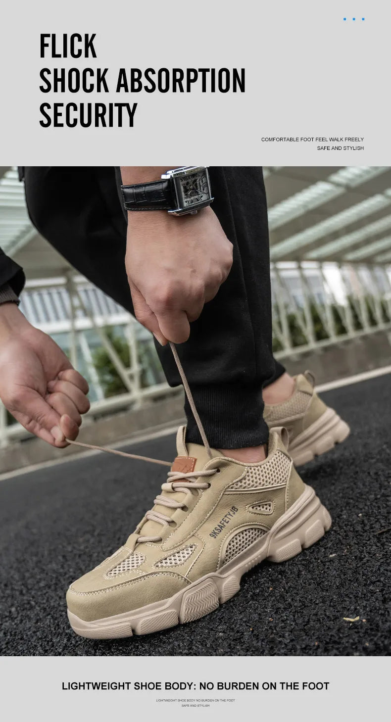 Work Shoes Hollow Breathable Steel Toe Boots Lightweight Safety Work Shoes Anti-slippery For Men Women Male Work Sneaker