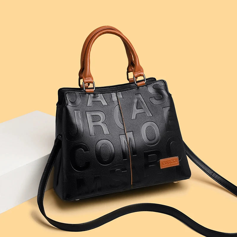 2-layer pockets Letter Printing Luxury Handbags Women Leather Bags Vintage Ladies Shoulder Crossbody Bags for Women Tote Bag