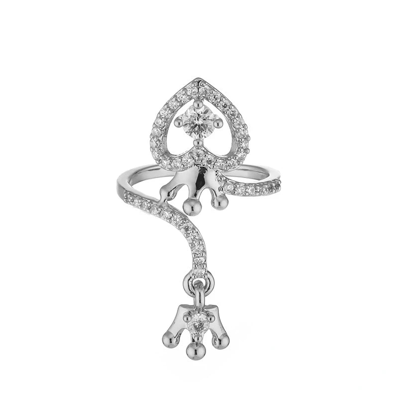 Dainty Crown Nail Rings for Women Full Zircon Fingernail Adjustable Tip Nail Cap Loop Ring Silver color-F United States