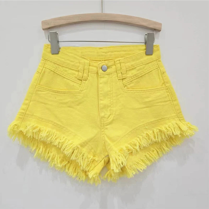 Denim Shorts Pants Low Rise Slim Lady Crop jeans Distressed Chic Casual Short Trousers