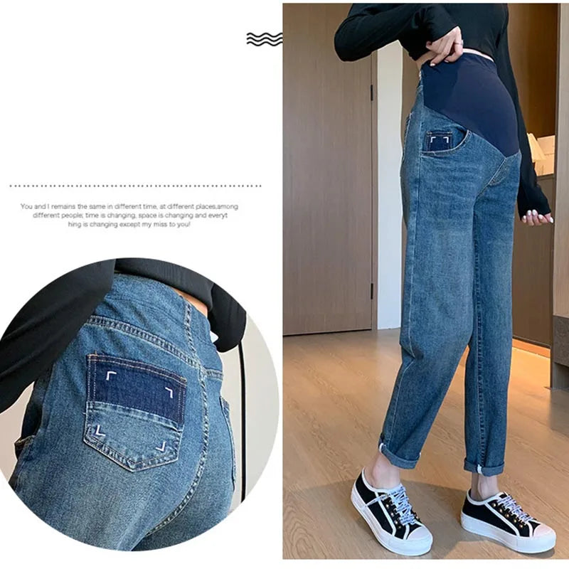 Maternity Jeans Denim Adjustable Belly Wide Leg Pants for Pregnant Women Loose